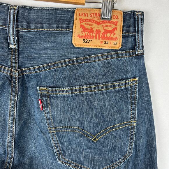 Levi's 527 Low Boot Cut Blue Denim Jeans 100% Cotton Men's Size 34x32 - Picture 3 of 11